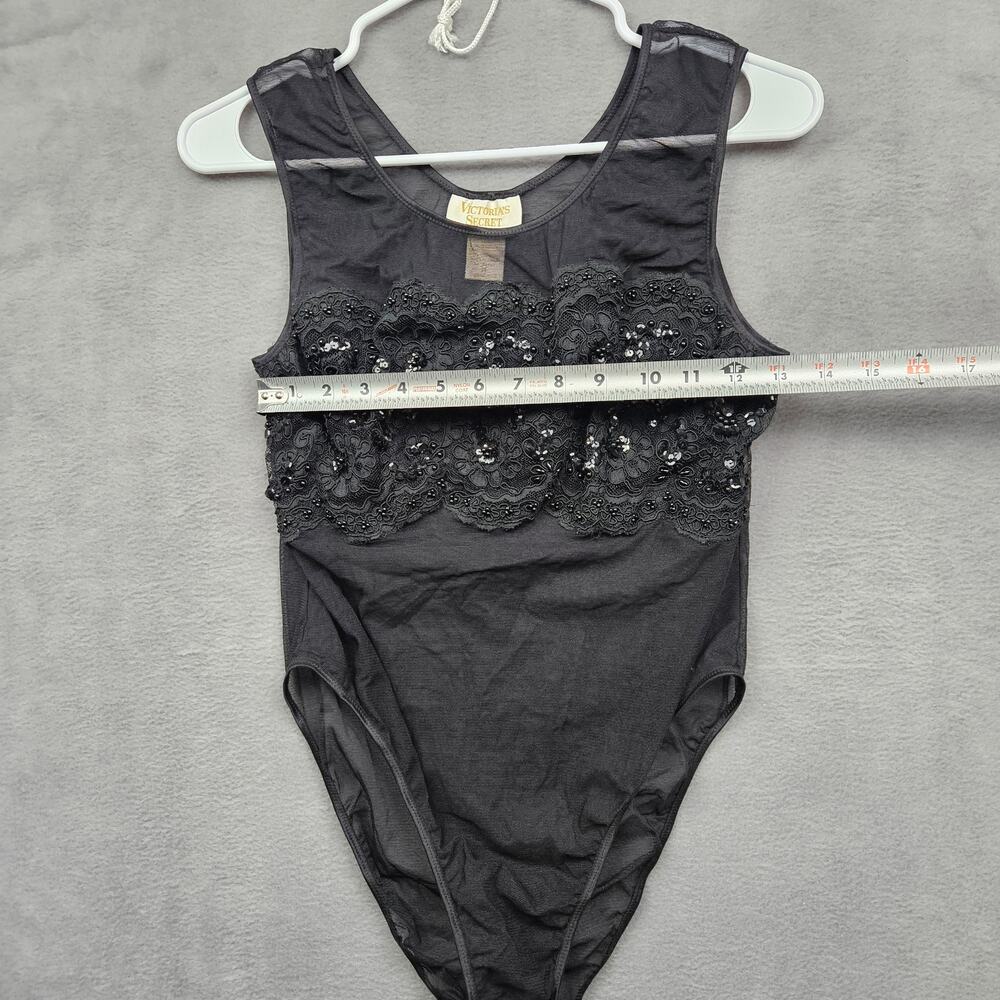 Vintage Victorias Secret Gold label Sheer Black Lace Sequin Whimysgoth Bodysuit - Picture 5 of 7